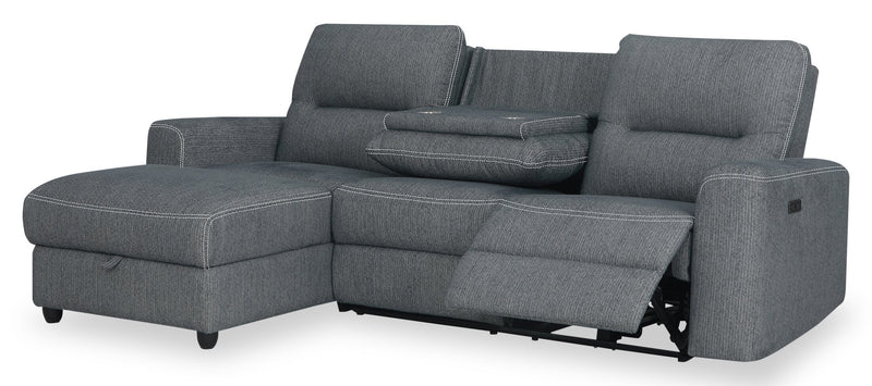Sofa sectionnel de gauche à inclinaison électrique Meadow 2 pièces en tissu de chenille avec fauteuil long de rangement - gris anthracite