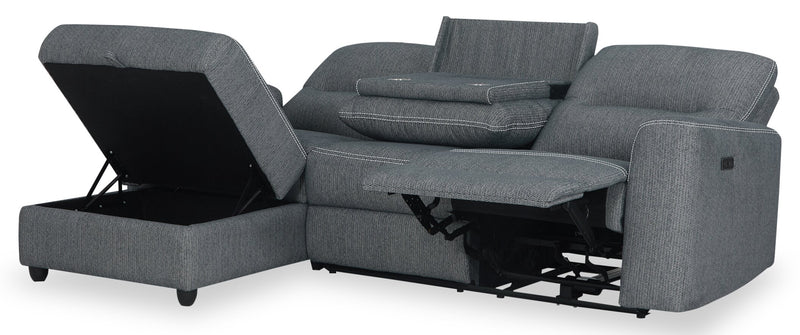 Sofa sectionnel de gauche à inclinaison électrique Meadow 2 pièces en tissu de chenille avec fauteuil long de rangement - gris anthracite