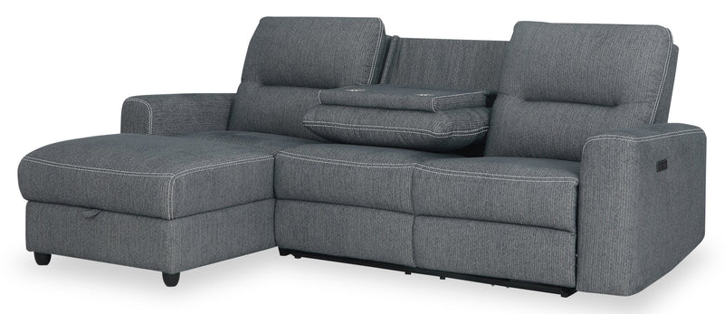 Sofa sectionnel de gauche à inclinaison électrique Meadow 2 pièces en tissu de chenille avec fauteuil long de rangement - gris anthracite