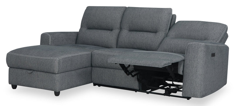 Sofa sectionnel de gauche à inclinaison électrique Meadow 2 pièces en tissu de chenille avec fauteuil long de rangement - gris anthracite