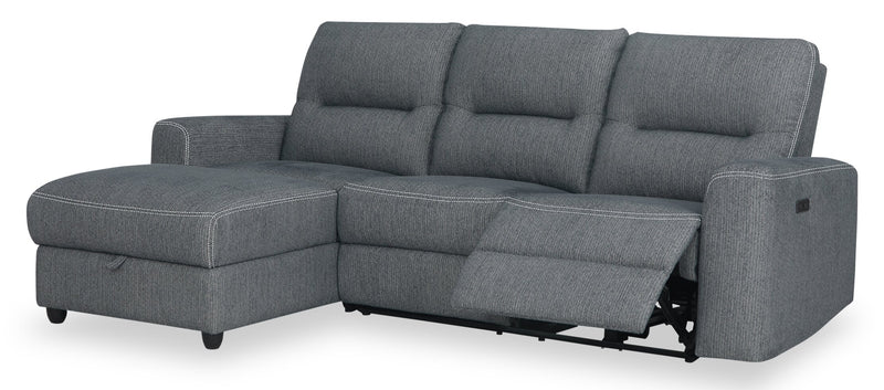 Sofa sectionnel de gauche à inclinaison électrique Meadow 2 pièces en tissu de chenille avec fauteuil long de rangement - gris anthracite
