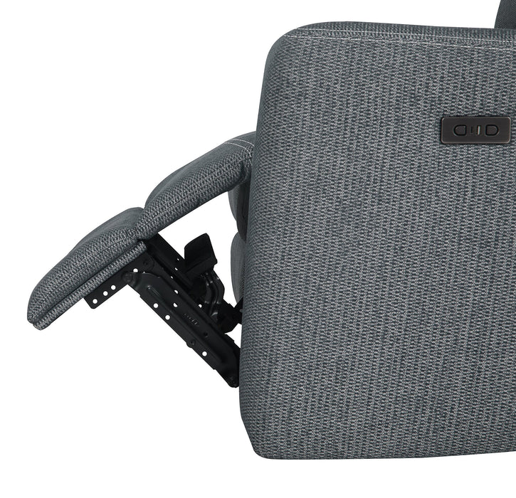 Sofa sectionnel de gauche à inclinaison électrique Meadow 2 pièces en tissu de chenille avec fauteuil long de rangement - gris anthracite