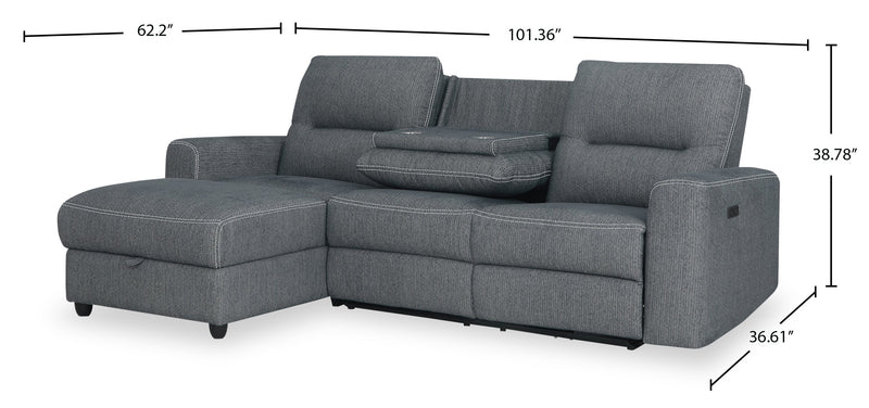 Sofa sectionnel de gauche à inclinaison électrique Meadow 2 pièces en tissu de chenille avec fauteuil long de rangement - gris anthracite