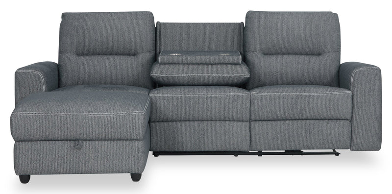 Sofa sectionnel de gauche à inclinaison électrique Meadow 2 pièces en tissu de chenille avec fauteuil long de rangement - gris anthracite