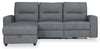 Sofa sectionnel de gauche à inclinaison électrique Meadow 2 pièces en tissu de chenille avec fauteuil long de rangement - gris anthracite
