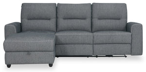 Sofa sectionnel de gauche à inclinaison électrique Meadow 2 pièces en tissu de chenille avec fauteuil long de rangement - gris anthracite