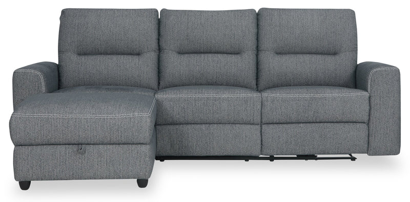 Sofa sectionnel de gauche à inclinaison électrique Meadow 2 pièces en tissu de chenille avec fauteuil long de rangement - gris anthracite