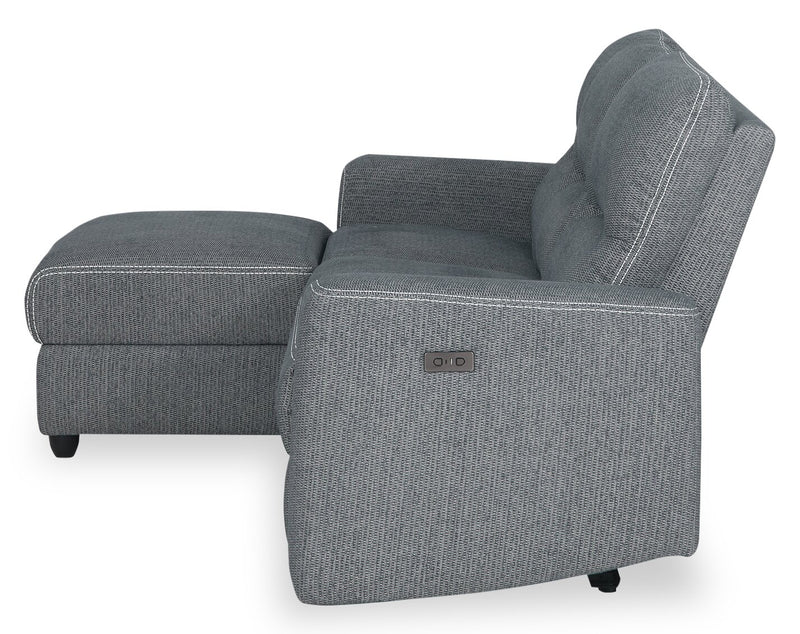 Sofa sectionnel de gauche à inclinaison électrique Meadow 2 pièces en tissu de chenille avec fauteuil long de rangement - gris anthracite