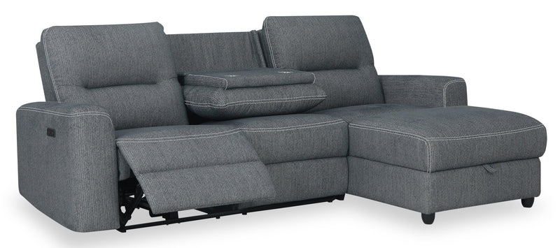 Sofa sectionnel de droite à inclinaison électrique Meadow 2 pièces en tissu de chenille avec fauteuil long de rangement - gris anthracite