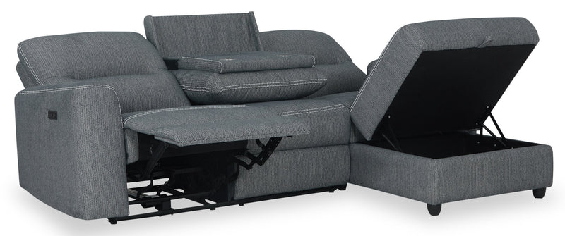 Sofa sectionnel de droite à inclinaison électrique Meadow 2 pièces en tissu de chenille avec fauteuil long de rangement - gris anthracite