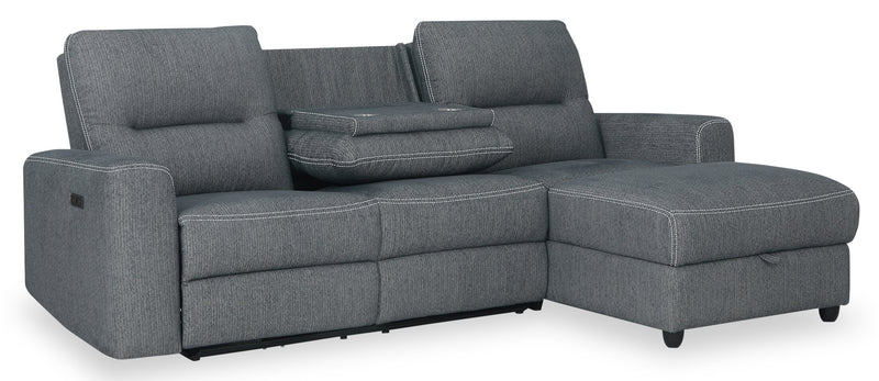 Sofa sectionnel de droite à inclinaison électrique Meadow 2 pièces en tissu de chenille avec fauteuil long de rangement - gris anthracite