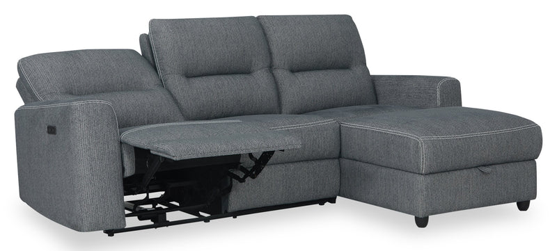 Sofa sectionnel de droite à inclinaison électrique Meadow 2 pièces en tissu de chenille avec fauteuil long de rangement - gris anthracite