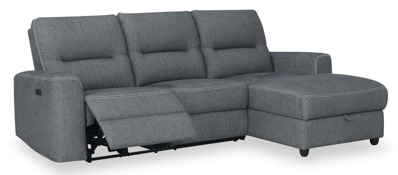 Sofa sectionnel de droite à inclinaison électrique Meadow 2 pièces en tissu de chenille avec fauteuil long de rangement - gris anthracite