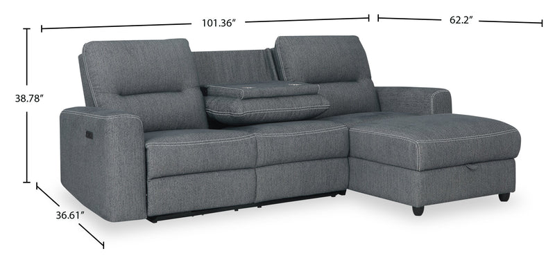 Sofa sectionnel de droite à inclinaison électrique Meadow 2 pièces en tissu de chenille avec fauteuil long de rangement - gris anthracite