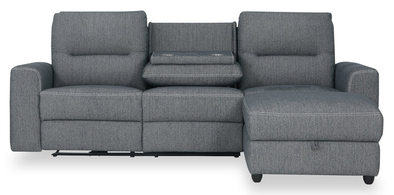 Sofa sectionnel de droite à inclinaison électrique Meadow 2 pièces en tissu de chenille avec fauteuil long de rangement - gris anthracite