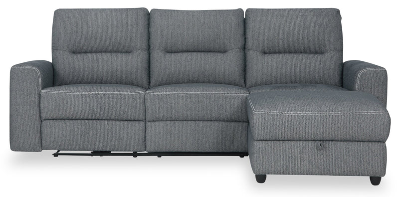 Sofa sectionnel de droite à inclinaison électrique Meadow 2 pièces en tissu de chenille avec fauteuil long de rangement - gris anthracite