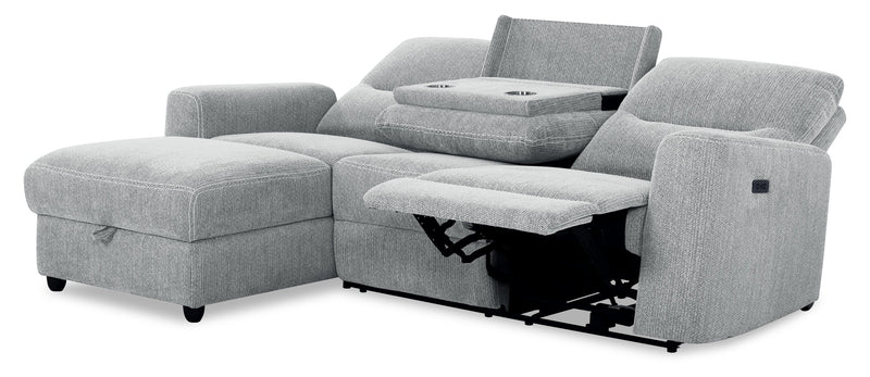 Sofa sectionnel de gauche à inclinaison électrique Meadow 2 pièces en tissu de chenille avec fauteuil long de rangement - gris rivière