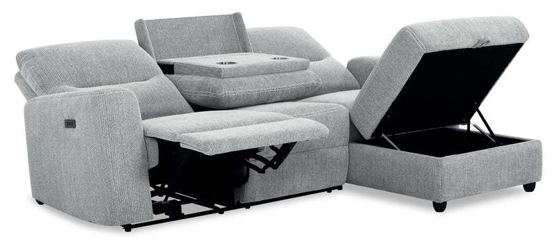 Sofa sectionnel de droite à inclinaison électrique Meadow 2 pièces en tissu de chenille avec fauteuil long de rangement - gris rivière