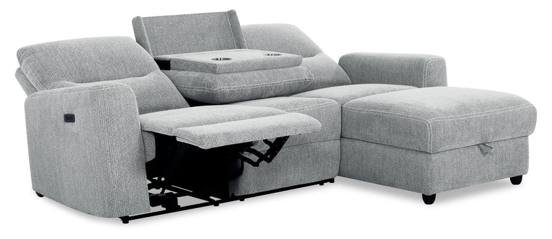 Sofa sectionnel de droite à inclinaison électrique Meadow 2 pièces en tissu de chenille avec fauteuil long de rangement - gris rivière