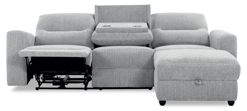 Sofa sectionnel de droite à inclinaison électrique Meadow 2 pièces en tissu de chenille avec fauteuil long de rangement - gris rivière