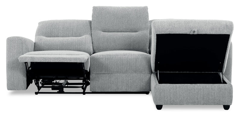 Sofa sectionnel de droite à inclinaison électrique Meadow 2 pièces en tissu de chenille avec fauteuil long de rangement - gris rivière