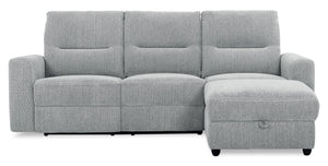 Sofa sectionnel de droite à inclinaison électrique Meadow 2 pièces en tissu de chenille avec fauteuil long de rangement - gris rivière