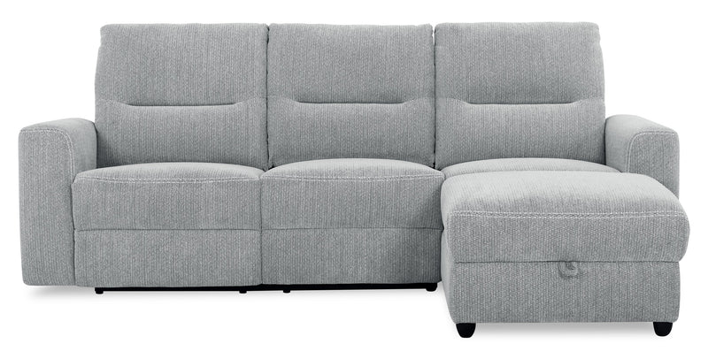 Sofa sectionnel de droite à inclinaison électrique Meadow 2 pièces en tissu de chenille avec fauteuil long de rangement - gris rivière