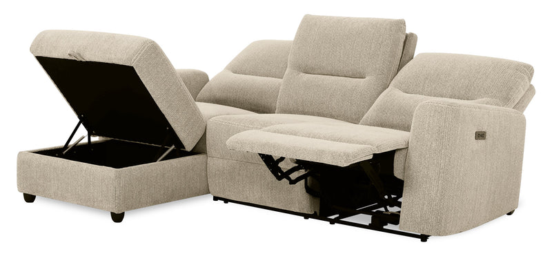 Sofa sectionnel de gauche à inclinaison électrique Meadow 2 pièces en tissu de chenille avec fauteuil long de rangement - taupe