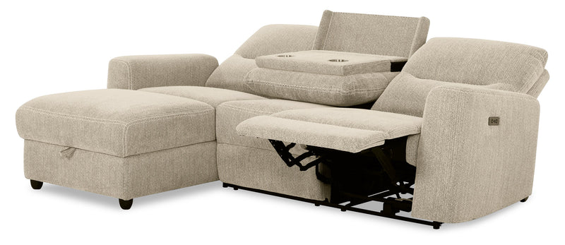 Sofa sectionnel de gauche à inclinaison électrique Meadow 2 pièces en tissu de chenille avec fauteuil long de rangement - taupe