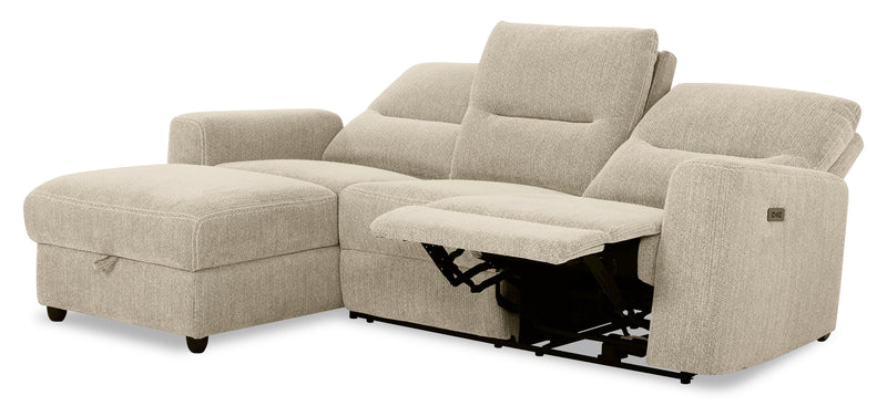 Sofa sectionnel de gauche à inclinaison électrique Meadow 2 pièces en tissu de chenille avec fauteuil long de rangement - taupe