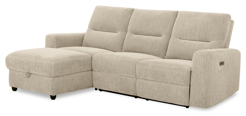 Sofa sectionnel de gauche à inclinaison électrique Meadow 2 pièces en tissu de chenille avec fauteuil long de rangement - taupe