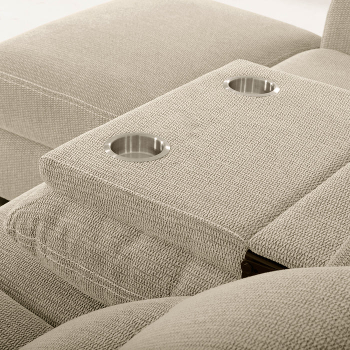 Sofa sectionnel de gauche à inclinaison électrique Meadow 2 pièces en tissu de chenille avec fauteuil long de rangement - taupe