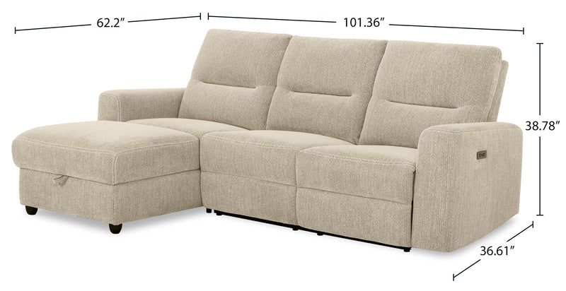 Sofa sectionnel de gauche à inclinaison électrique Meadow 2 pièces en tissu de chenille avec fauteuil long de rangement - taupe