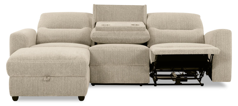 Sofa sectionnel de gauche à inclinaison électrique Meadow 2 pièces en tissu de chenille avec fauteuil long de rangement - taupe
