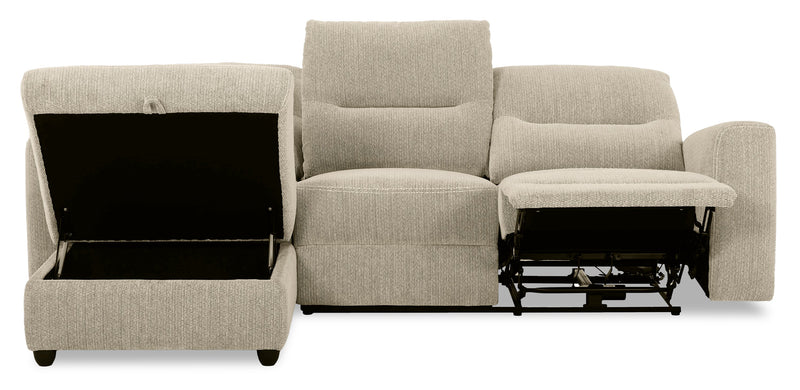 Sofa sectionnel de gauche à inclinaison électrique Meadow 2 pièces en tissu de chenille avec fauteuil long de rangement - taupe