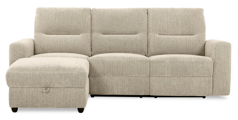 Sofa sectionnel de gauche à inclinaison électrique Meadow 2 pièces en tissu de chenille avec fauteuil long de rangement - taupe