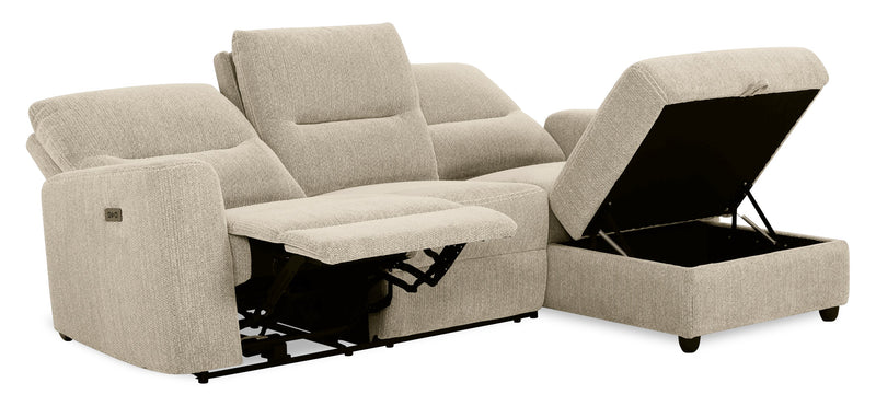 Sofa sectionnel de droite à inclinaison électrique Meadow 2 pièces en tissu de chenille avec fauteuil long de rangement - taupe