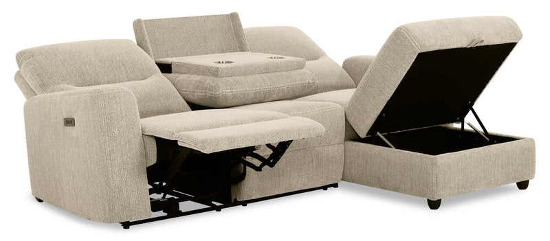 Sofa sectionnel de droite à inclinaison électrique Meadow 2 pièces en tissu de chenille avec fauteuil long de rangement - taupe