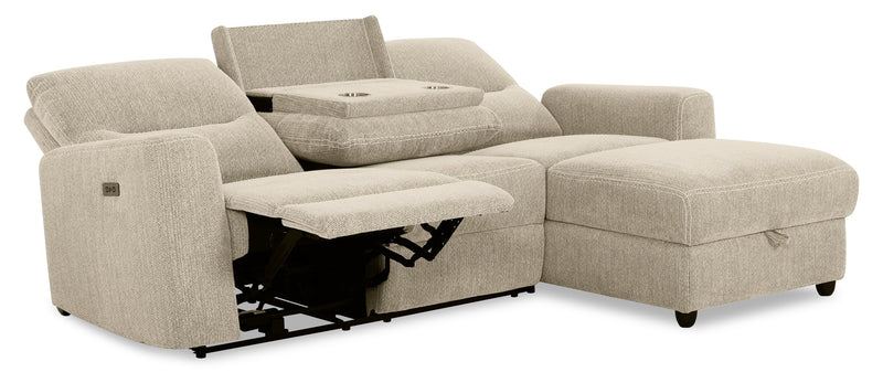 Sofa sectionnel de droite à inclinaison électrique Meadow 2 pièces en tissu de chenille avec fauteuil long de rangement - taupe