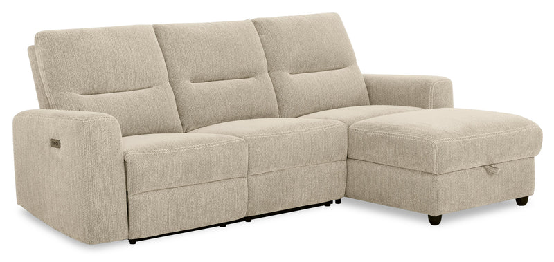 Sofa sectionnel de droite à inclinaison électrique Meadow 2 pièces en tissu de chenille avec fauteuil long de rangement - taupe