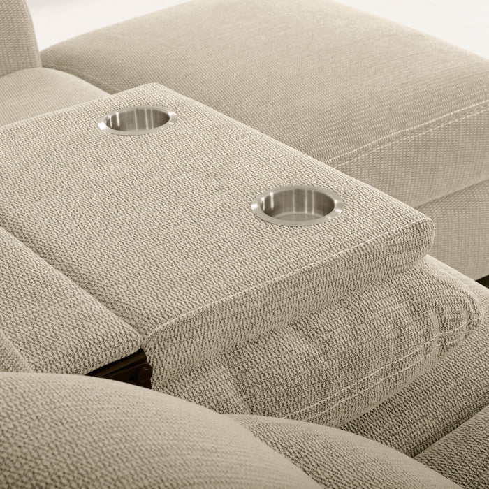 Sofa sectionnel de droite à inclinaison électrique Meadow 2 pièces en tissu de chenille avec fauteuil long de rangement - taupe