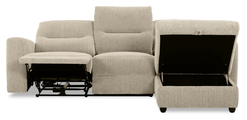 Sofa sectionnel de droite à inclinaison électrique Meadow 2 pièces en tissu de chenille avec fauteuil long de rangement - taupe