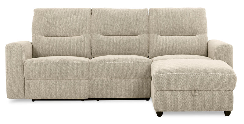 Sofa sectionnel de droite à inclinaison électrique Meadow 2 pièces en tissu de chenille avec fauteuil long de rangement - taupe