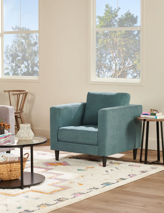 Fauteuil Metro de 32 po en tissu avec coussin de siège capitonné et coussin de dossier réversible - bleu denim