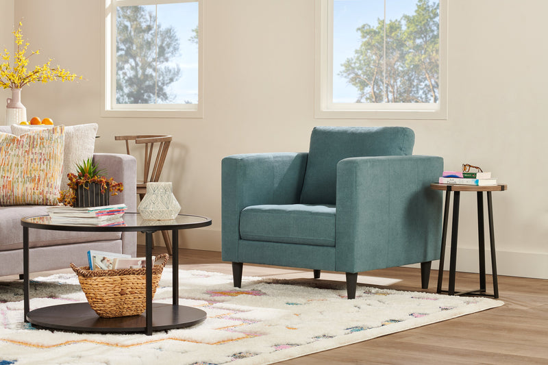 Fauteuil Metro de 32 po en tissu avec coussin de siège capitonné et coussin de dossier réversible - bleu denim