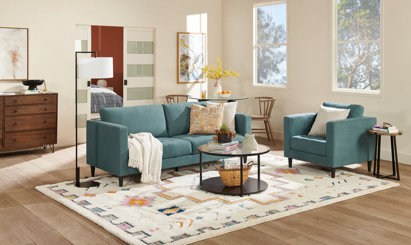 Sofa Metro de 78 po en tissu avec coussins de siège capitonnés et coussins de dossier réversibles - bleu denim