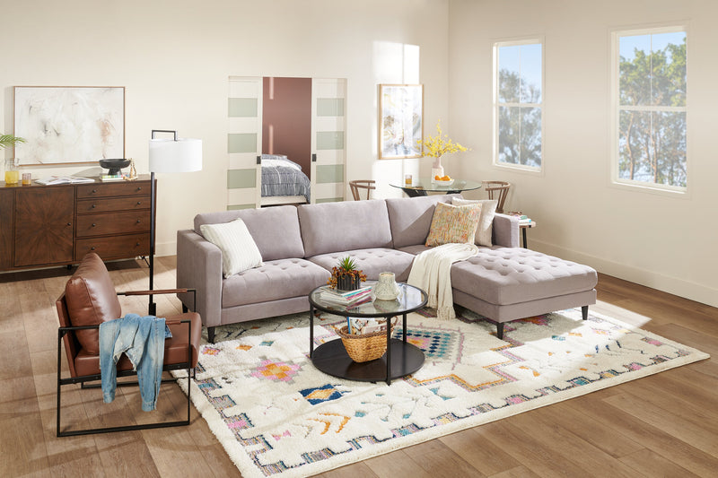 Sofa sectionnel de droite Metro 2 pièces en tissu avec fauteuil long et coussins de siège capitonnés - gris