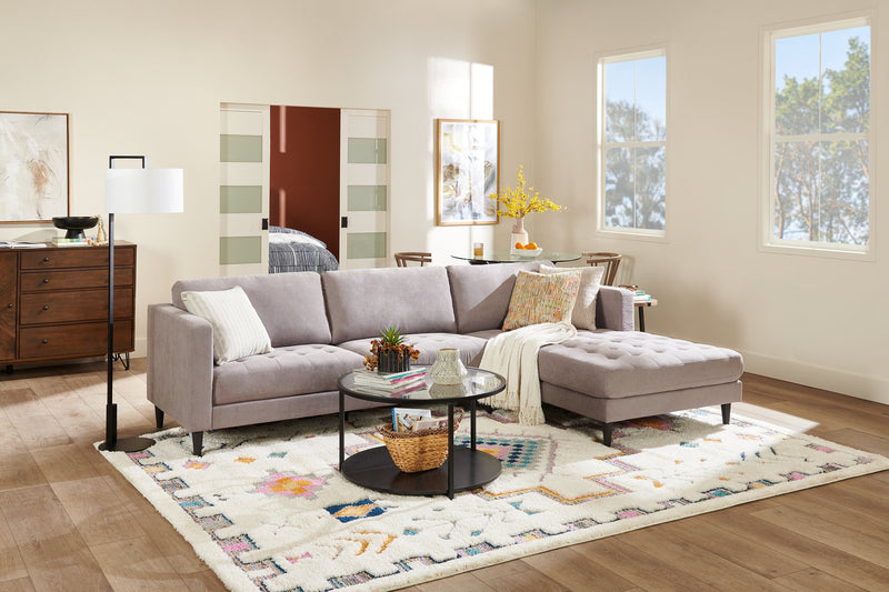 Sofa sectionnel de droite Metro 2 pièces en tissu avec fauteuil long et coussins de siège capitonnés - gris
