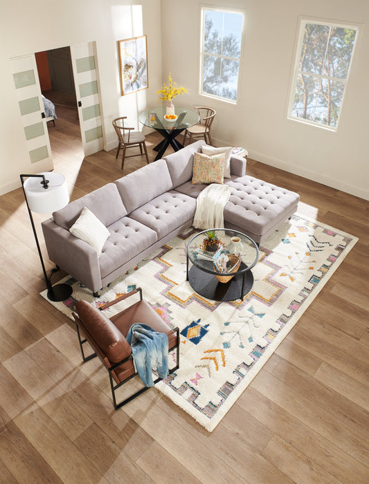 Sofa sectionnel de droite Metro 2 pièces en tissu avec fauteuil long et coussins de siège capitonnés - gris