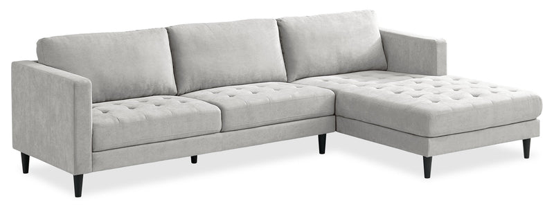 Sofa sectionnel de droite Metro 2 pièces en tissu avec fauteuil long et coussins de siège capitonnés - neutre